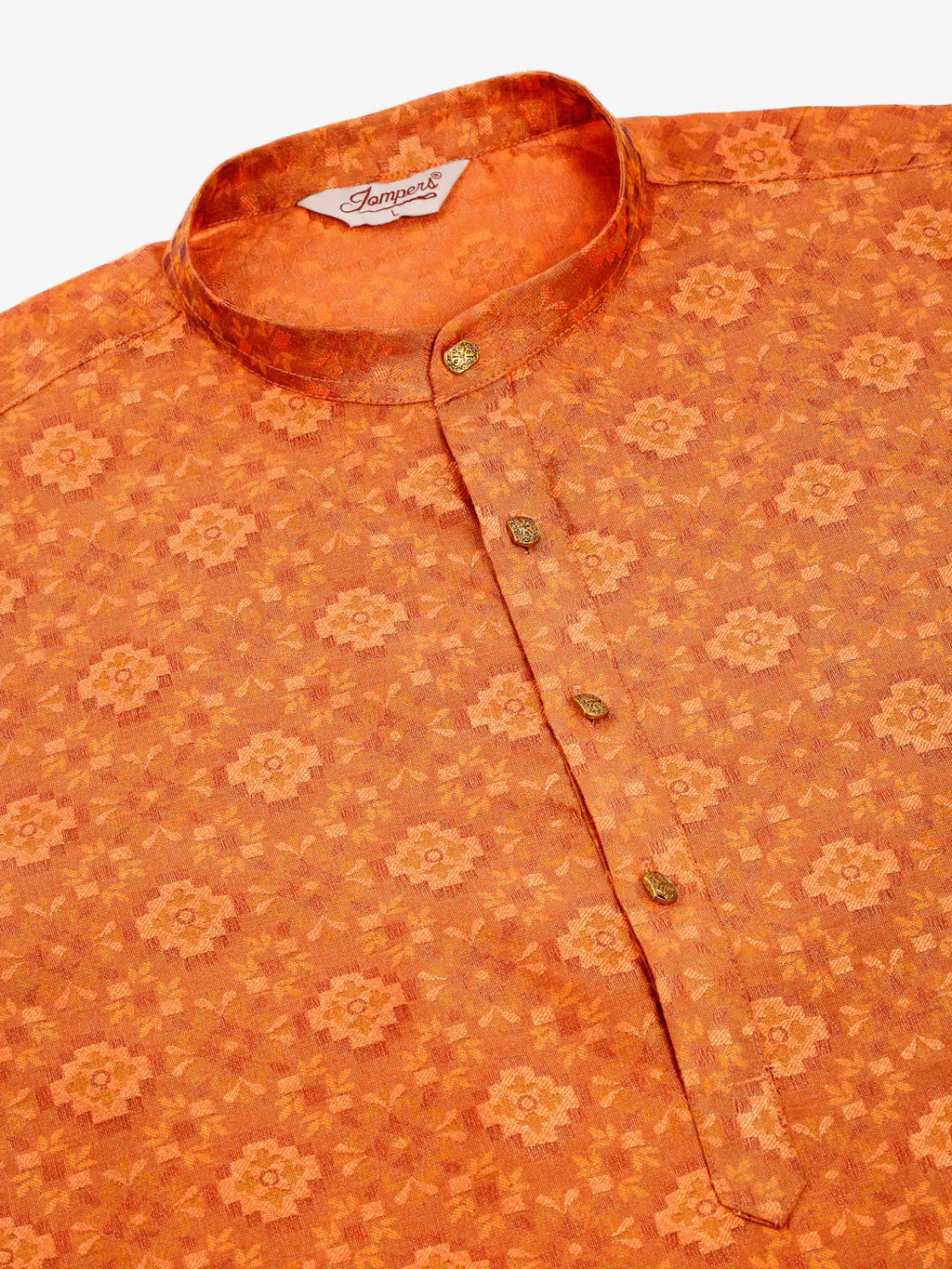 Jompers Men's Peach Floral Printed Kurta with Churidar