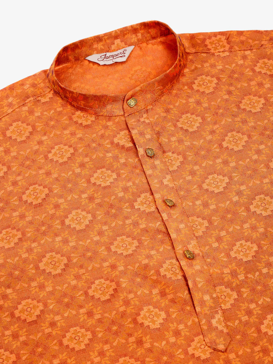 Jompers Men's Peach Floral Printed Kurta with Churidar