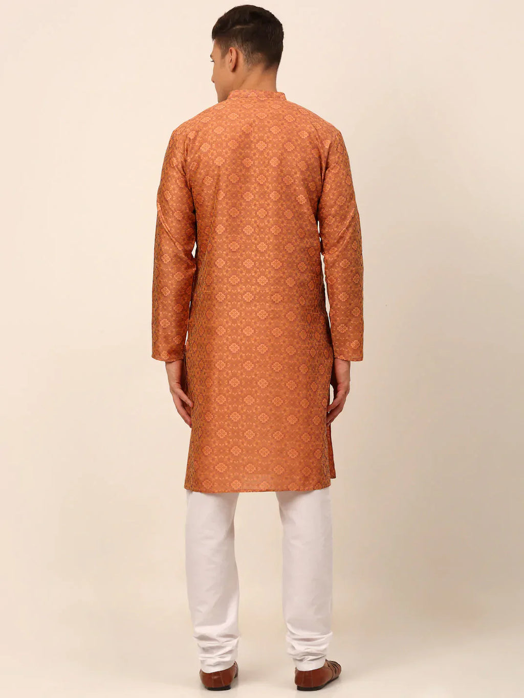 Jompers Men's Peach Floral Printed Kurta with Churidar