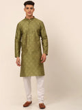 Jompers Men's Pista Green Floral Printed Kurta with Churidar