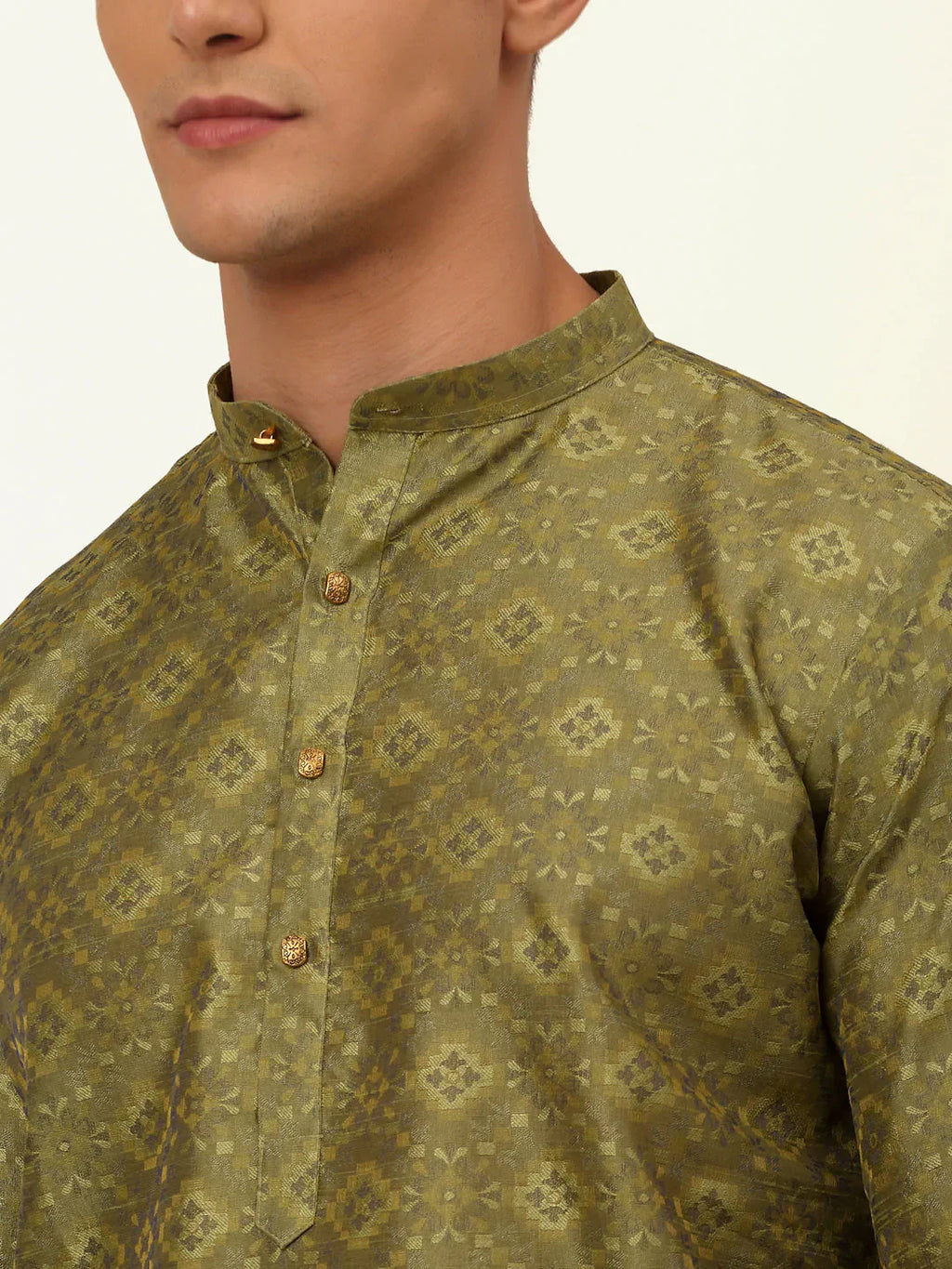 Jompers Men's Pista Green Floral Printed Kurta with Churidar