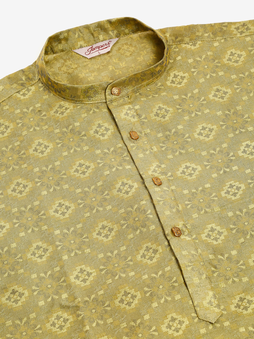 Jompers Men's Pista Green Floral Printed Kurta with Churidar