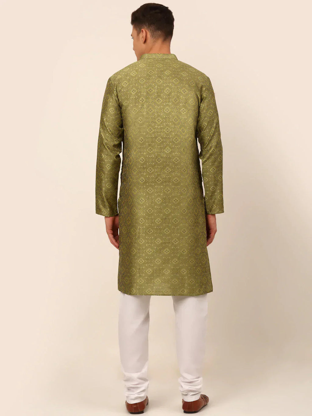 Jompers Men's Pista Green Floral Printed Kurta with Churidar