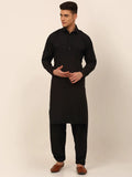Jompers Men's Black Cotton Solid Pathani Kurta with Salwar