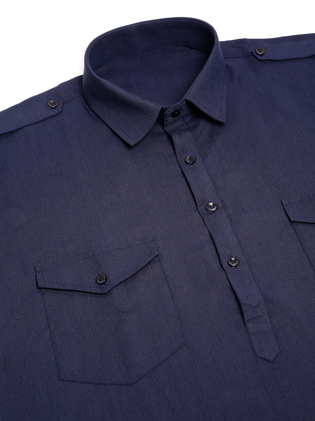 Jompers Men's Navy Cotton Solid Pathani Kurta with Salwar
