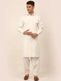 Jompers Men's White Cotton Solid Pathani Kurta with Salwar