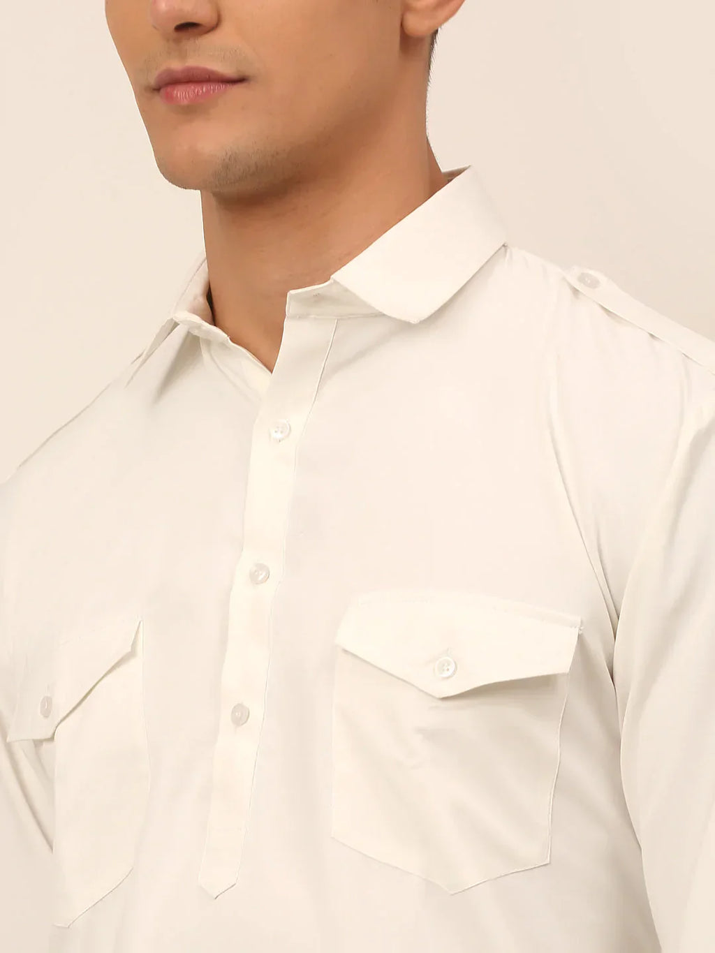 Jompers Men's White Cotton Solid Pathani Kurta with Salwar
