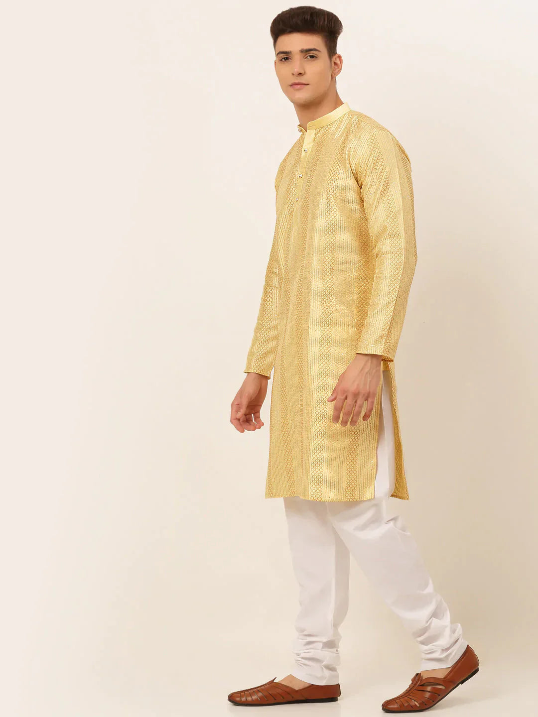 Jompers Men's Golden Embroiderd Kurta Pajama