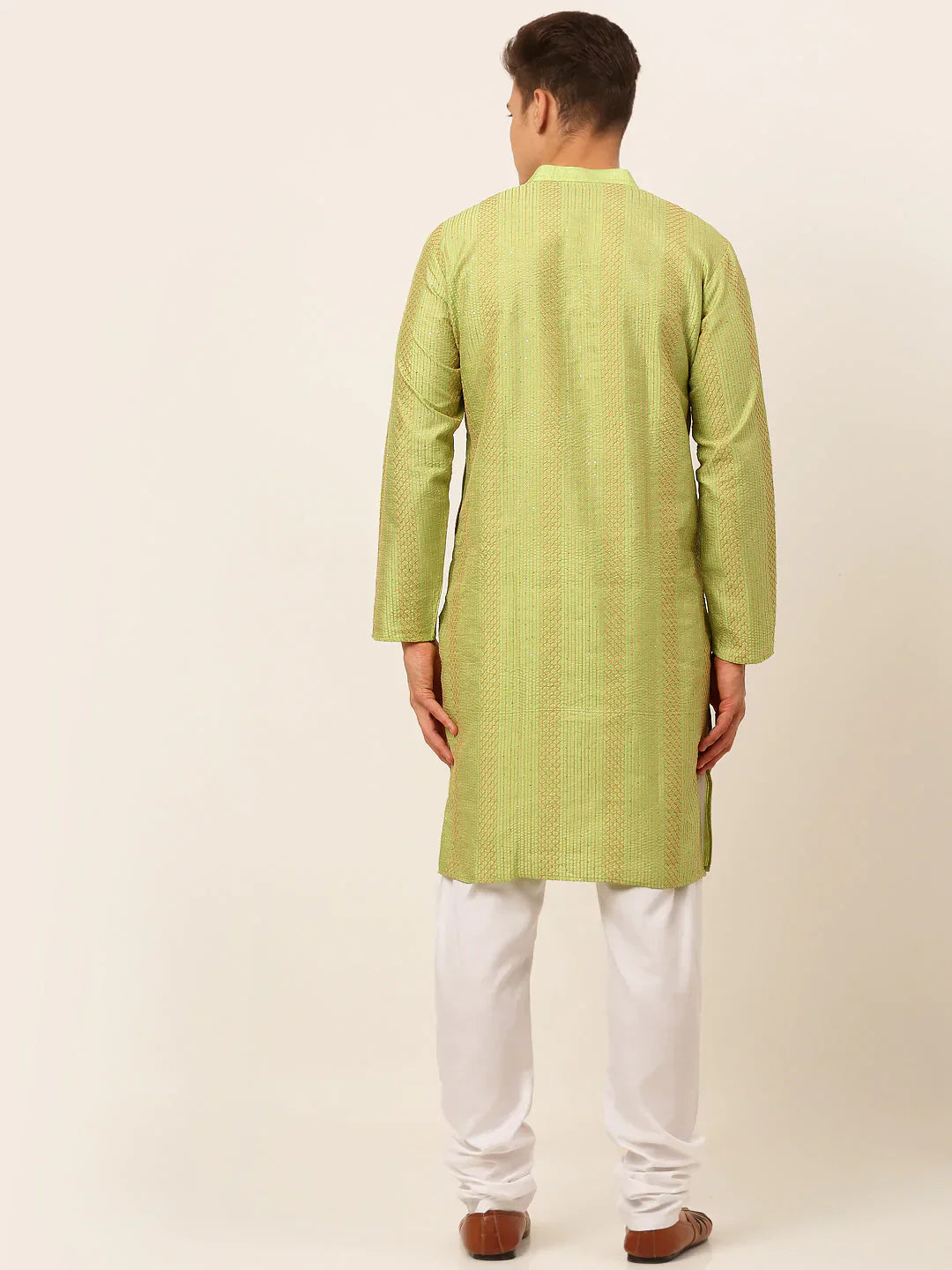 Jompers Men's Pista Green Embroiderd Kurta Pajama