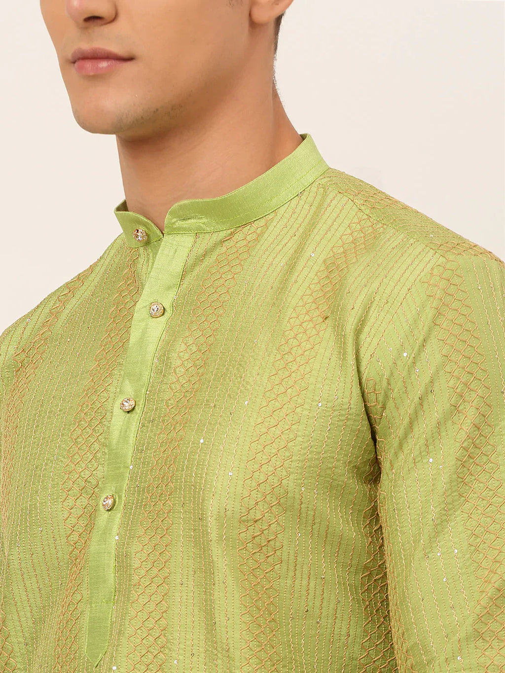 Jompers Men's Pista Green Embroiderd Kurta Pajama