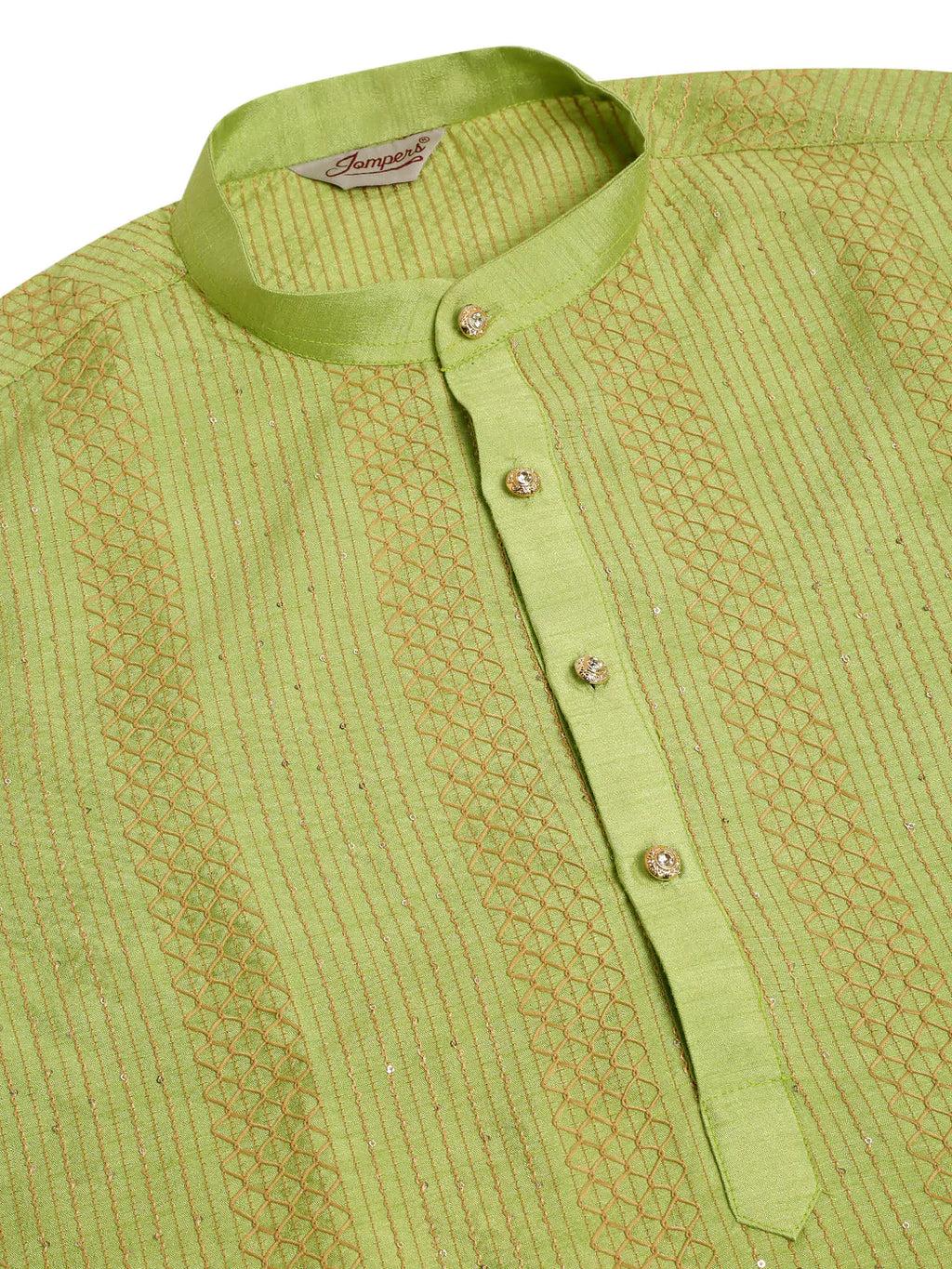 Jompers Men's Pista Green Embroiderd Kurta Pajama