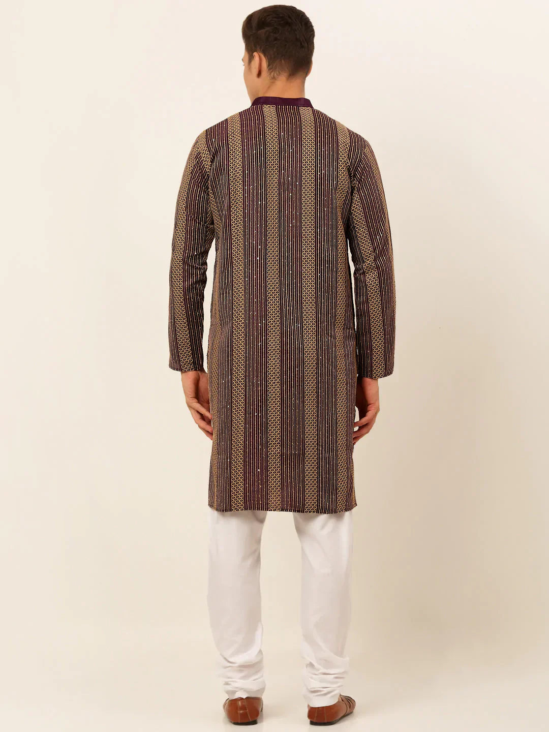 Jompers Men's Purple Embroiderd Kurta Pajama