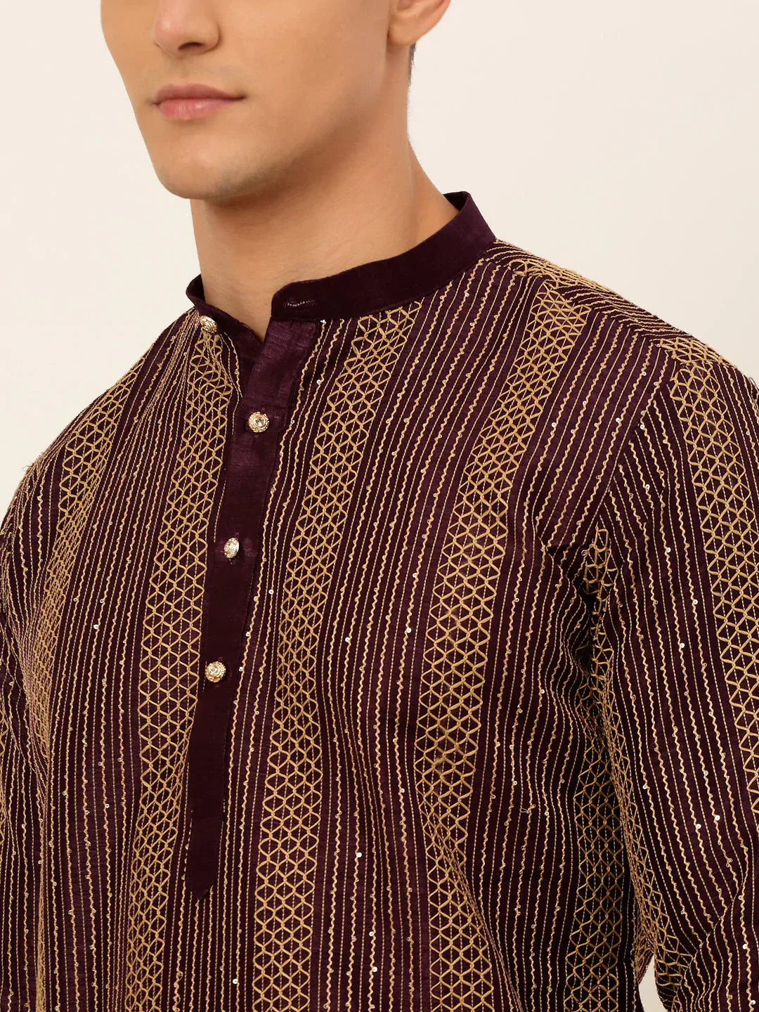 Jompers Men's Purple Embroiderd Kurta Pajama