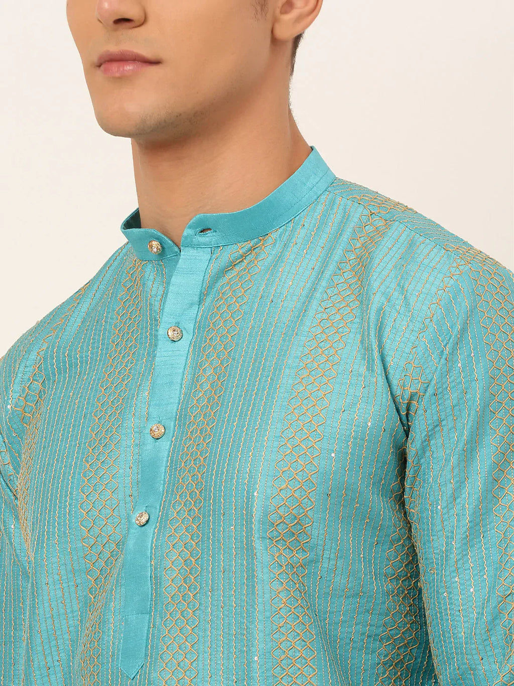 Jompers Men's Sky Blue Embroiderd Kurta Pajama