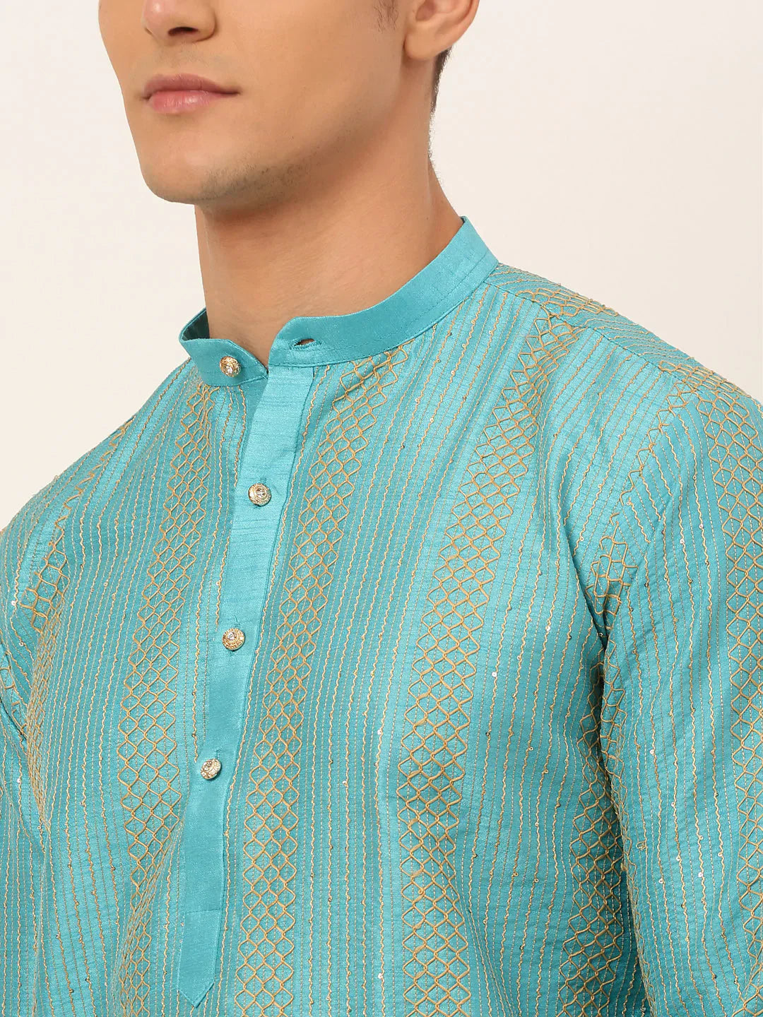 Jompers Men's Sky Blue Embroiderd Kurta Pajama