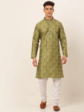 Jompers Men's Green Collar Embroidered Woven Design Kurta Pajama