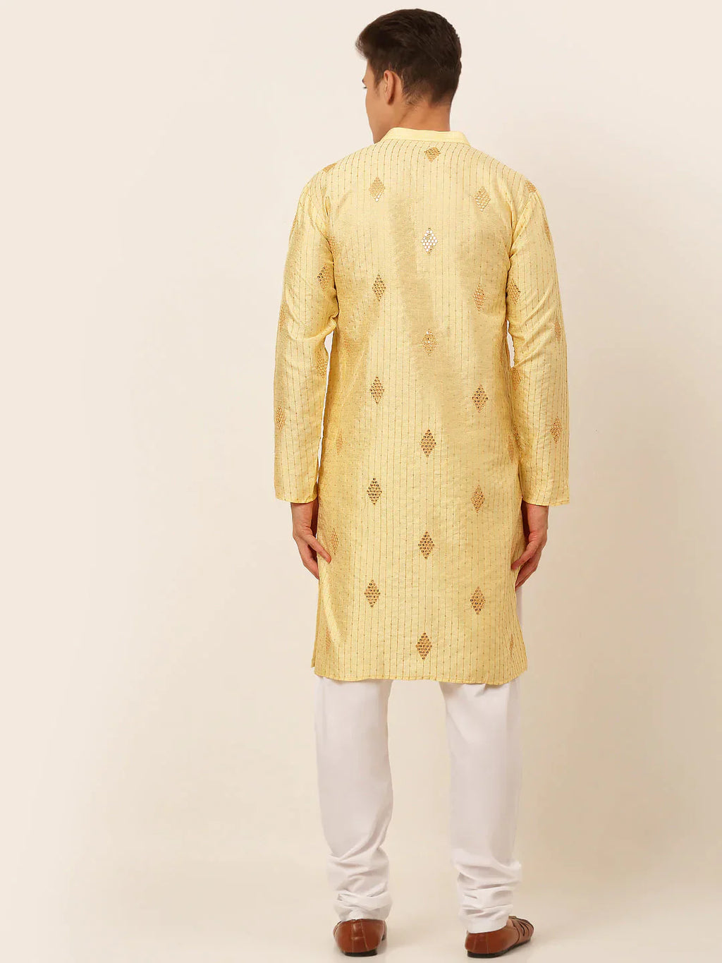 Jompers Men's Golden Embroidered Sequinned Kurta with Churidar
