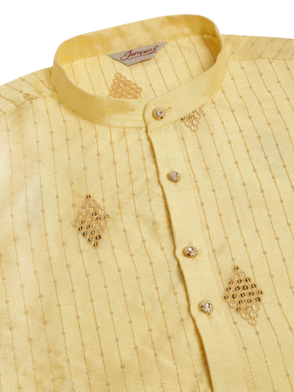 Jompers Men's Golden Embroidered Sequinned Kurta with Churidar