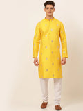 Jompers Men's Mustard Yellow Embroidered Sequinned Kurta with Churidar