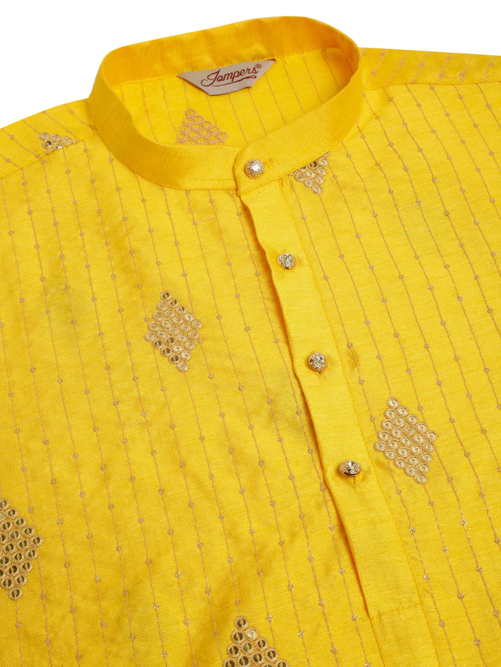 Jompers Men's Mustard Yellow Embroidered Sequinned Kurta with Churidar