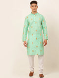 Jompers Men's Sky Blue Embroidered Sequinned Kurta with Churidar