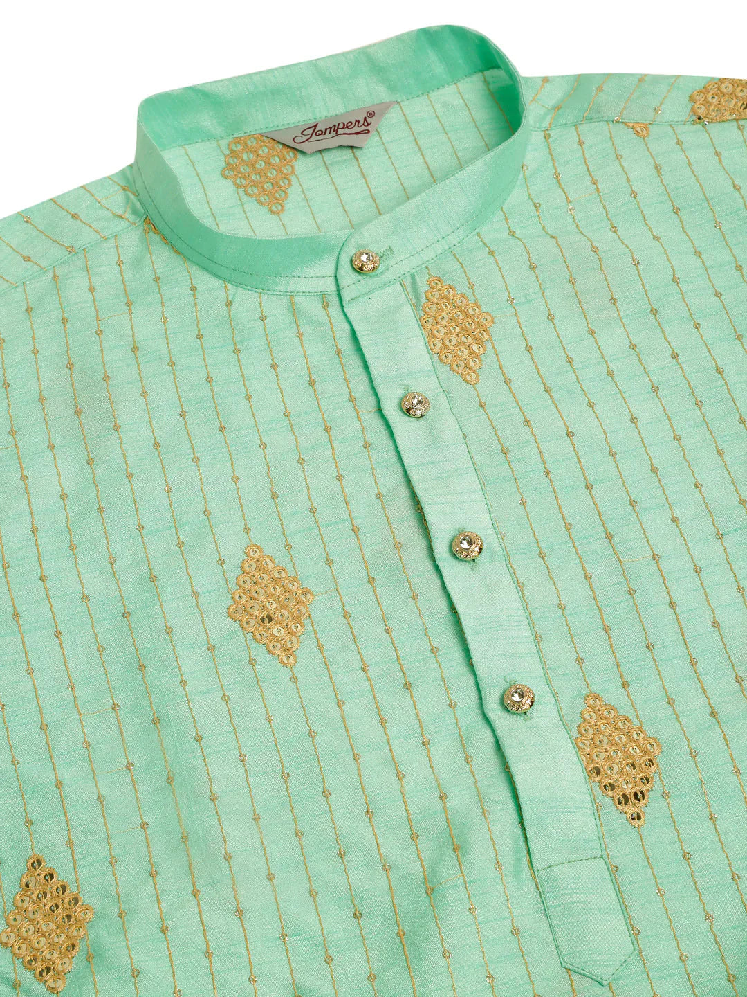 Jompers Men's Sky Blue Embroidered Sequinned Kurta with Churidar