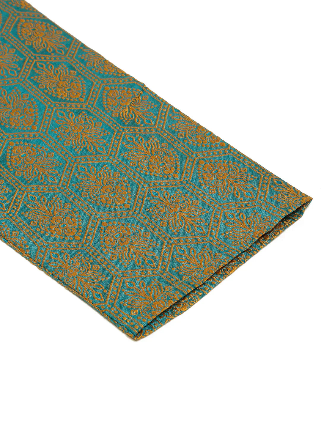 Jompers Men's Blue and Golden Woven Design Kurta Pajama