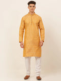 Jompers Men's Silver and Golden Woven Design Kurta Pajama