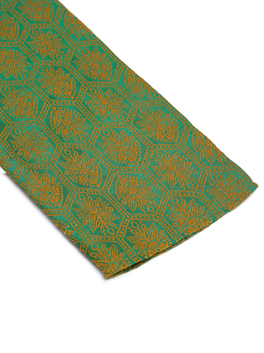 Jompers Men's Green and Golden Woven Design Kurta Pajama