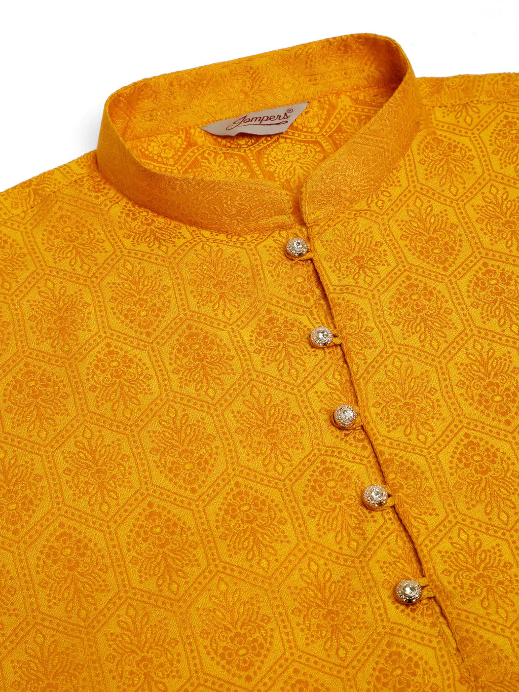 Jompers Men's Mustard and Golden Woven Design Kurta Pajama