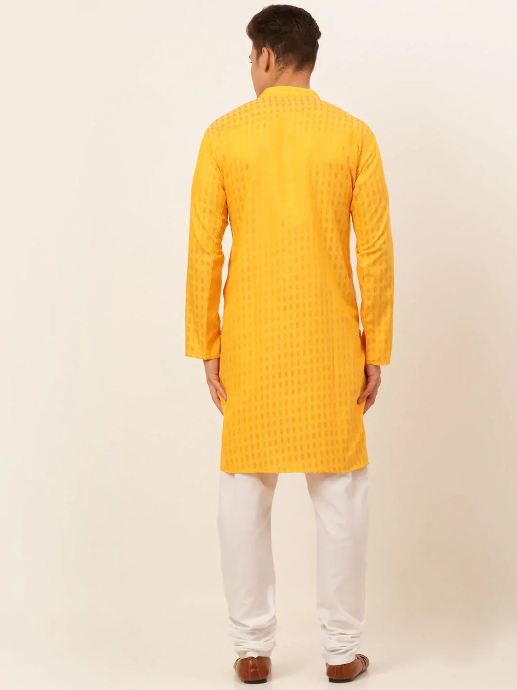 Jompers Men's Mustard Woven Design Kurta Pajama
