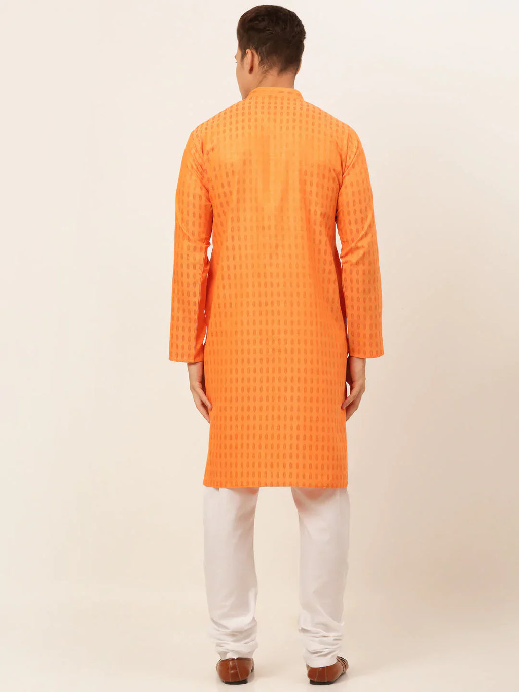 Jompers Men's Orange Woven Design Kurta Pajama