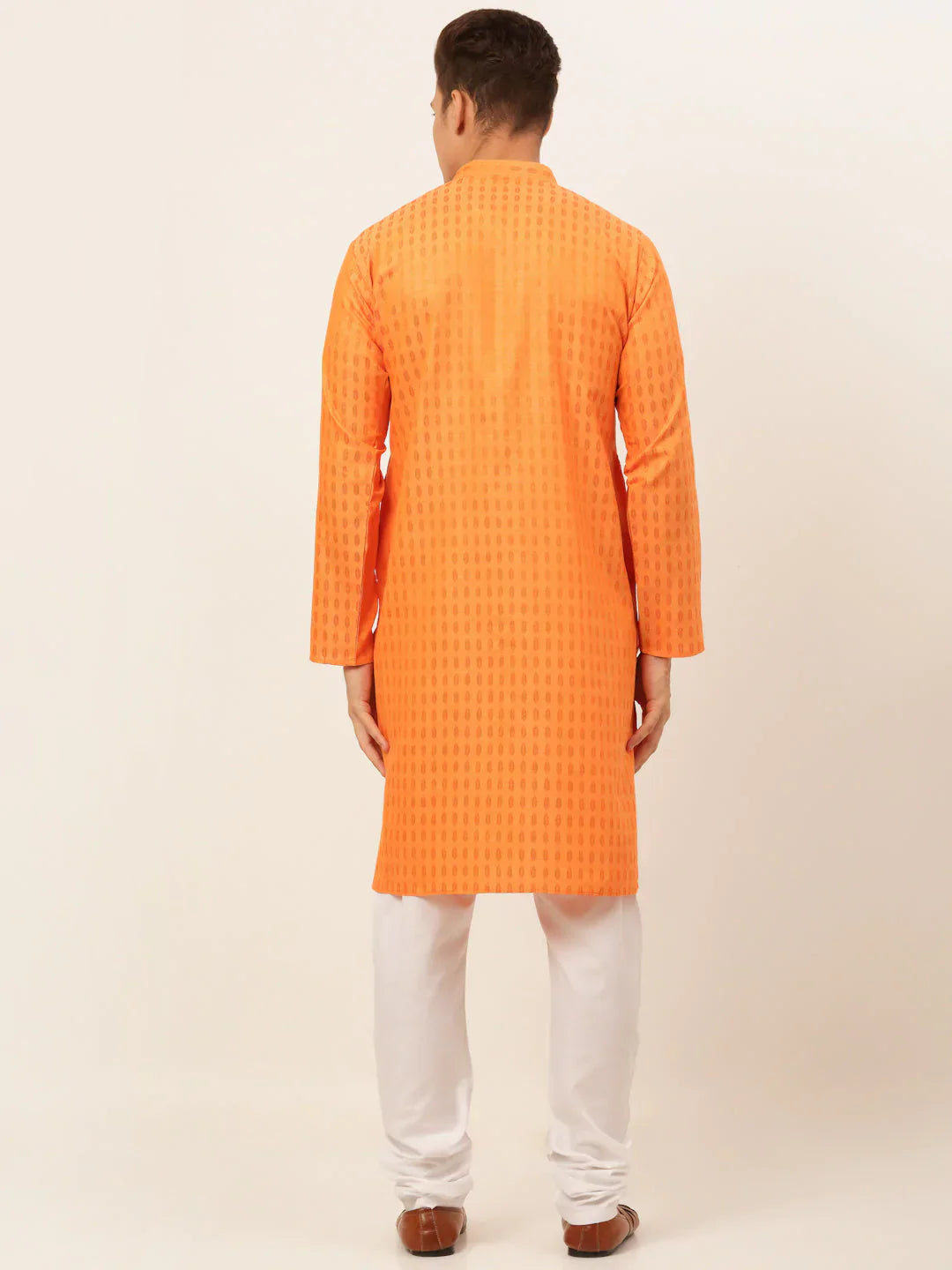 Jompers Men's Orange Woven Design Kurta Pajama