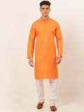 Jompers Men's Orange Woven Design Kurta Pajama