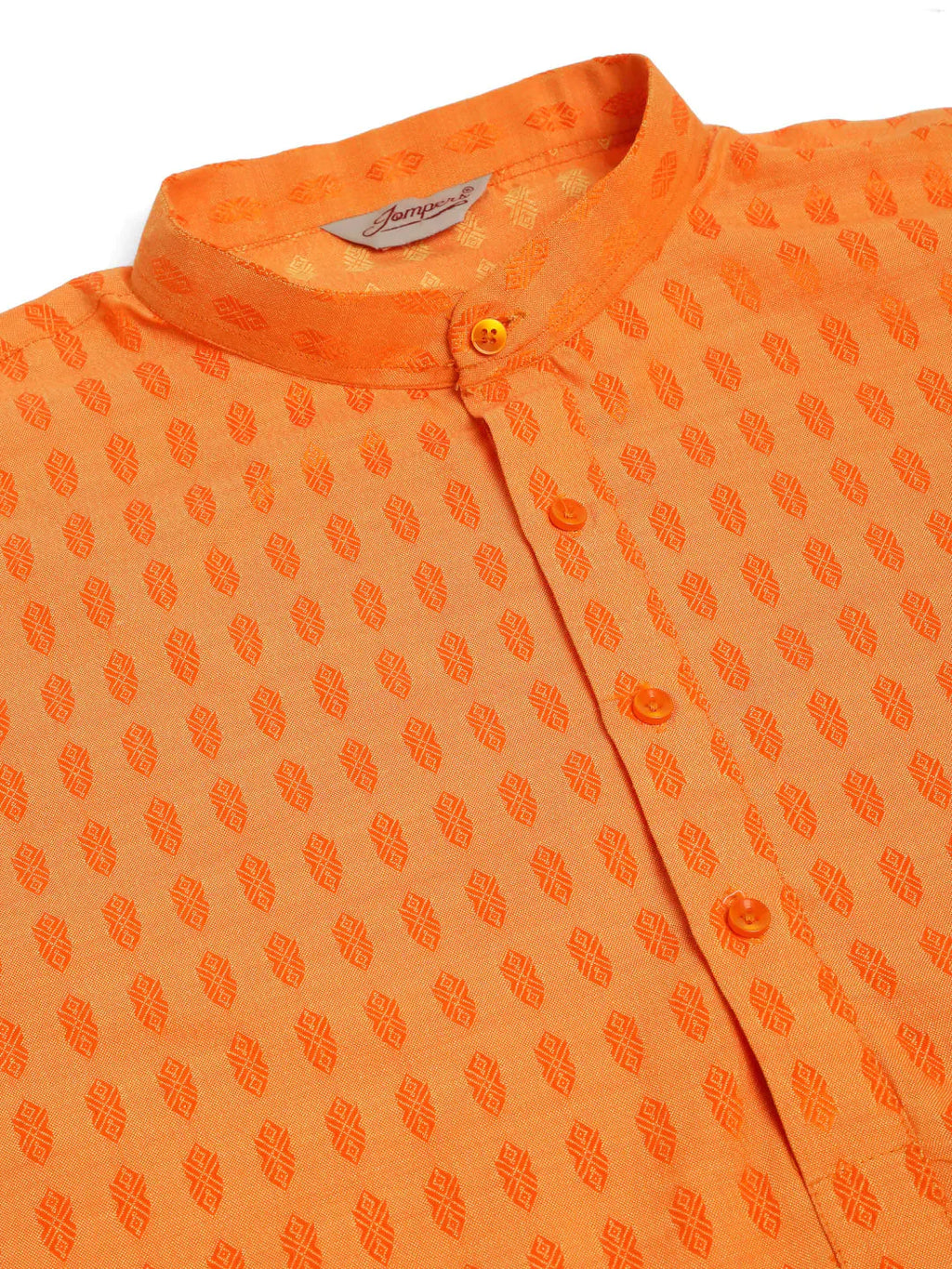 Jompers Men's Orange Woven Design Kurta Pajama