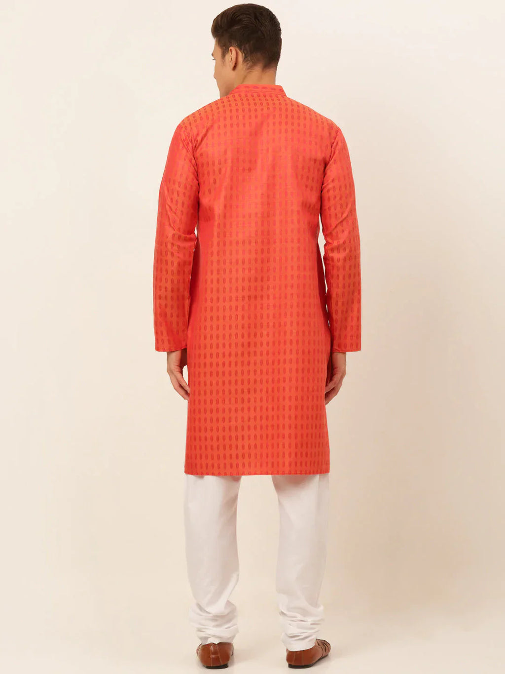Jompers Men's Red Woven Design Kurta Pajama