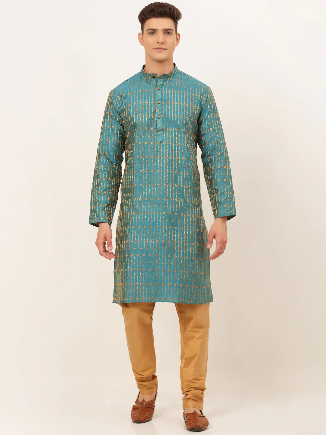 Jompers Men's Blue Embroidered Kurta Payjama Sets
