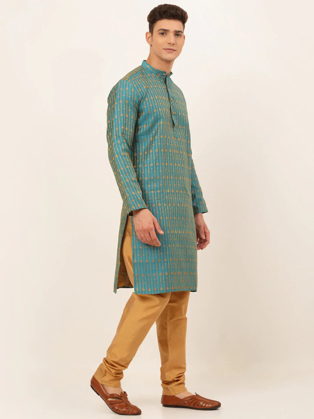 Jompers Men's Blue Embroidered Kurta Payjama Sets