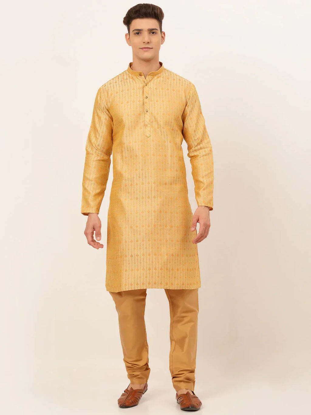 Jompers Men's Golden Embroidered Kurta Payjama Sets