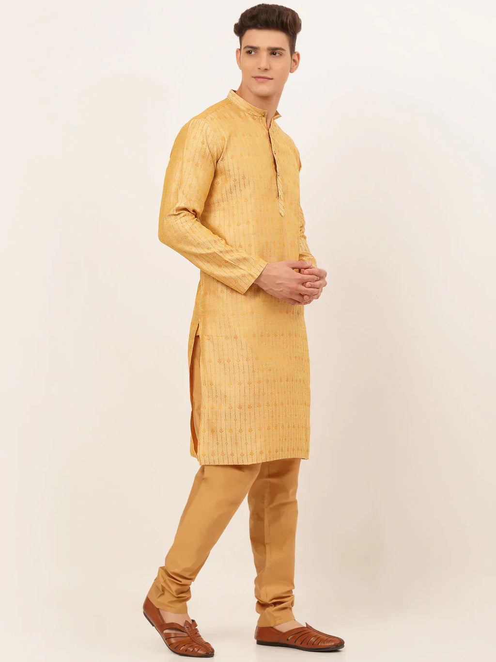 Jompers Men's Golden Embroidered Kurta Payjama Sets