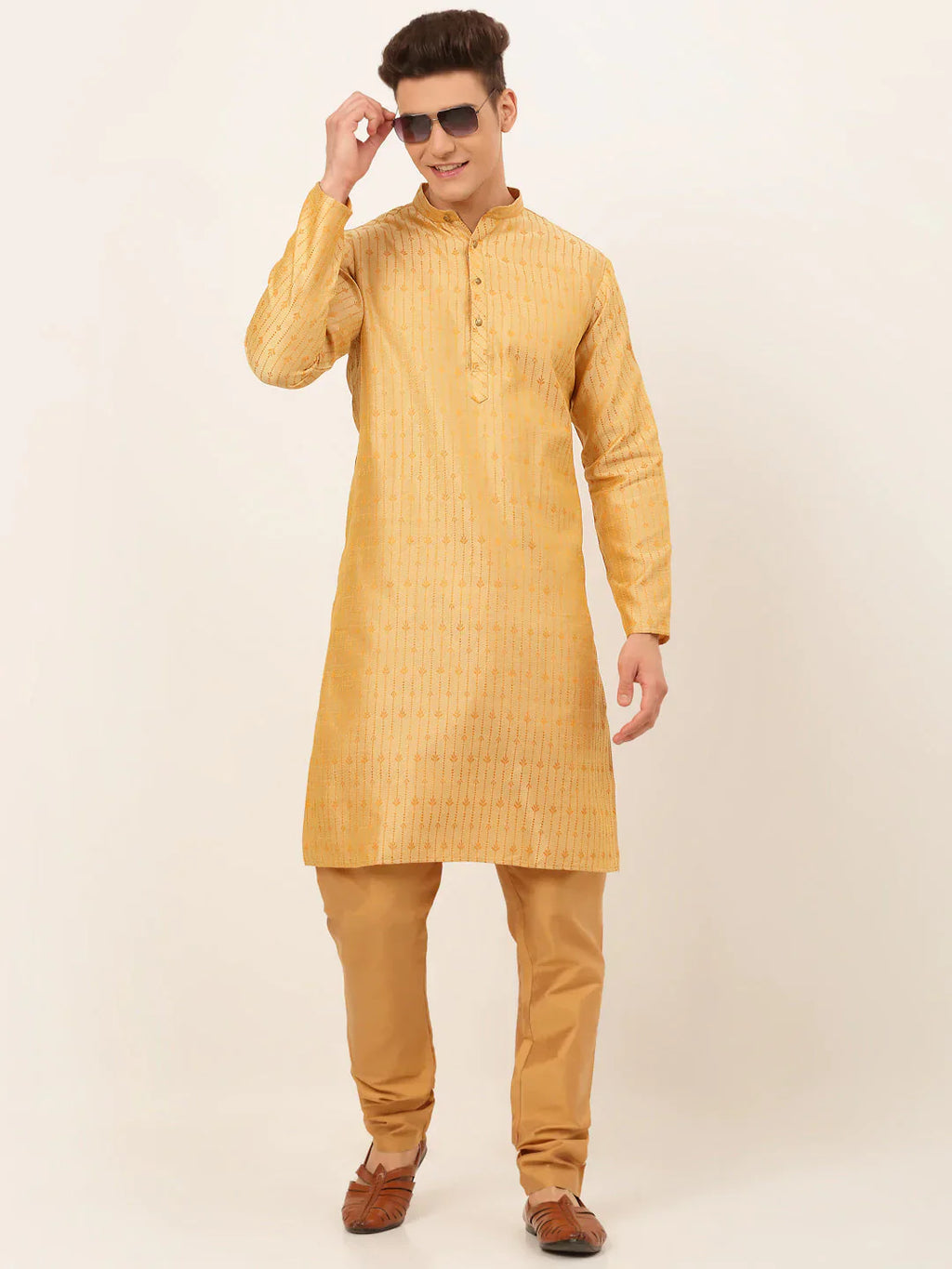 Jompers Men's Golden Embroidered Kurta Payjama Sets