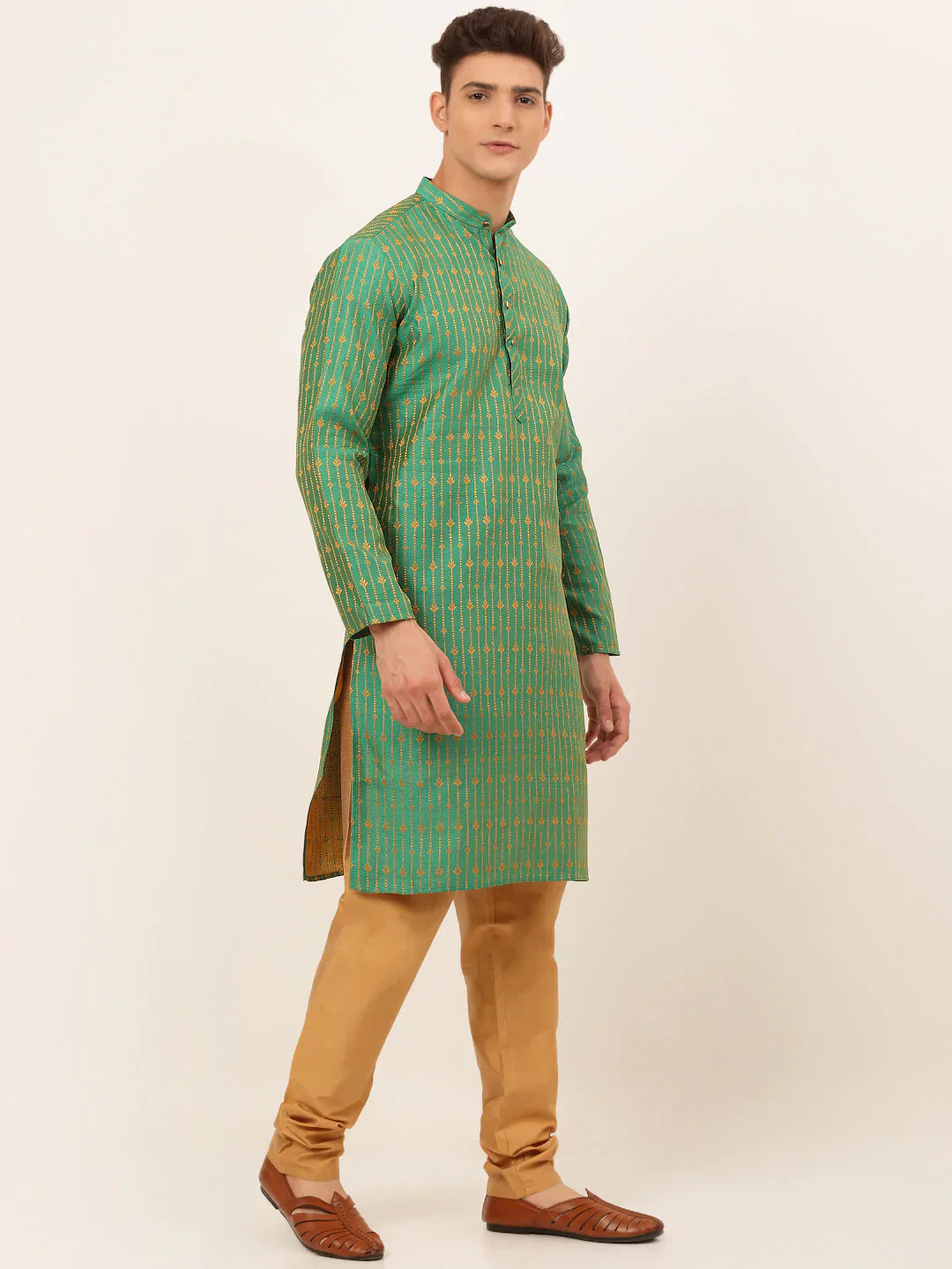 Jompers Men's Green Embroidered Kurta Payjama Sets
