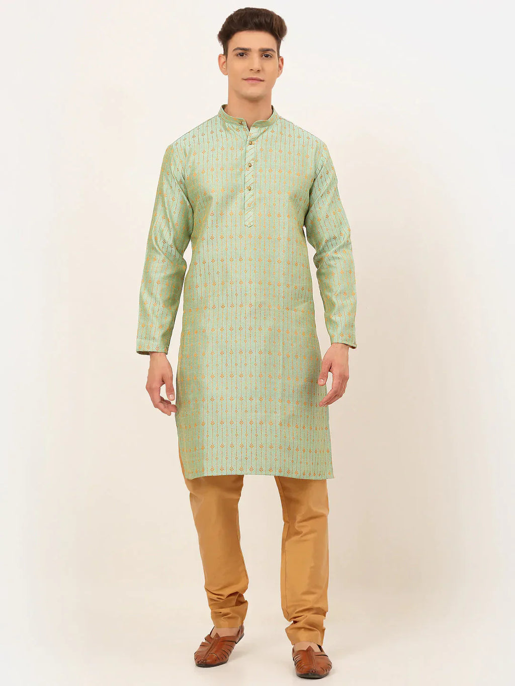 Jompers Men's Lime Green Embroidered Kurta Payjama Sets