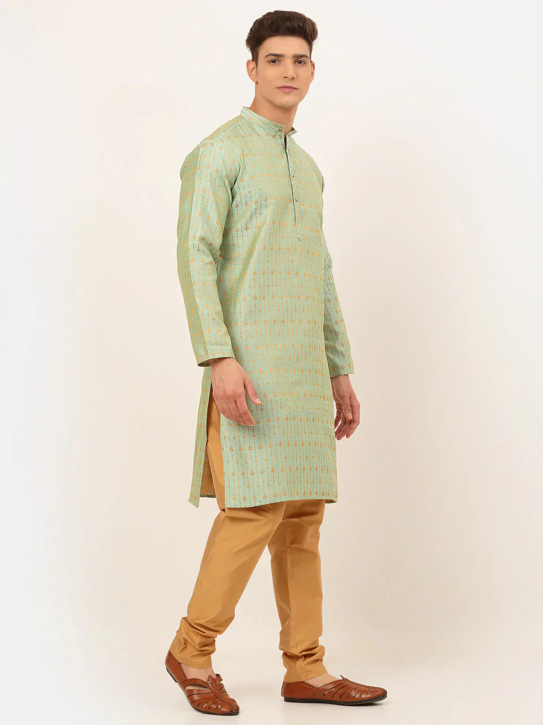 Jompers Men's Lime Green Embroidered Kurta Payjama Sets