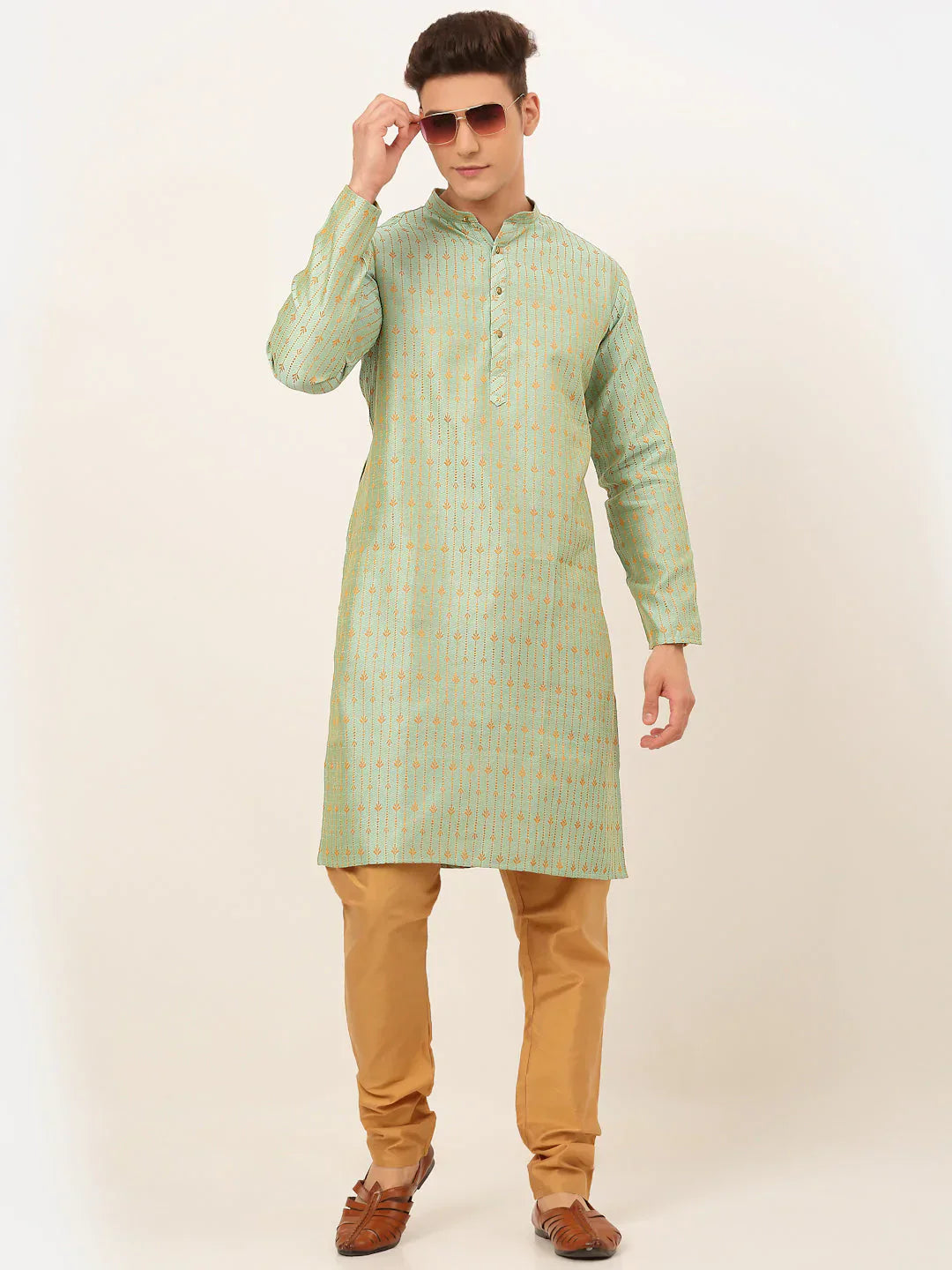 Jompers Men's Lime Green Embroidered Kurta Payjama Sets