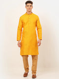 Jompers Men's Mustard Embroidered Kurta Payjama Sets