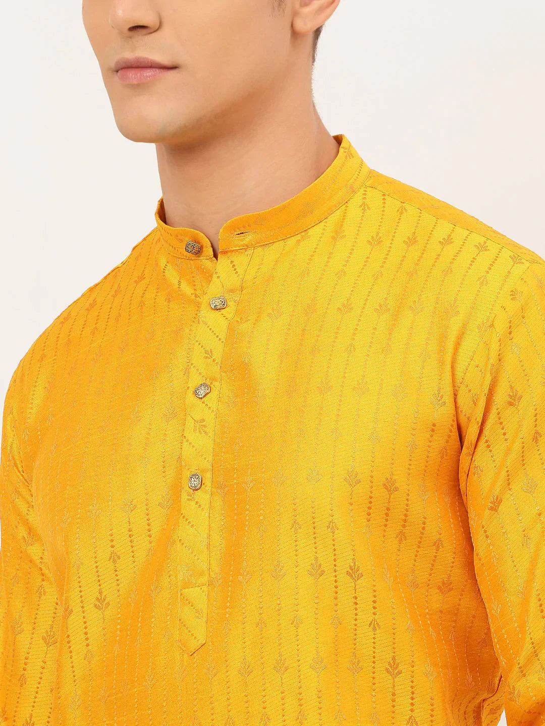 Jompers Men's Mustard Embroidered Kurta Payjama Sets