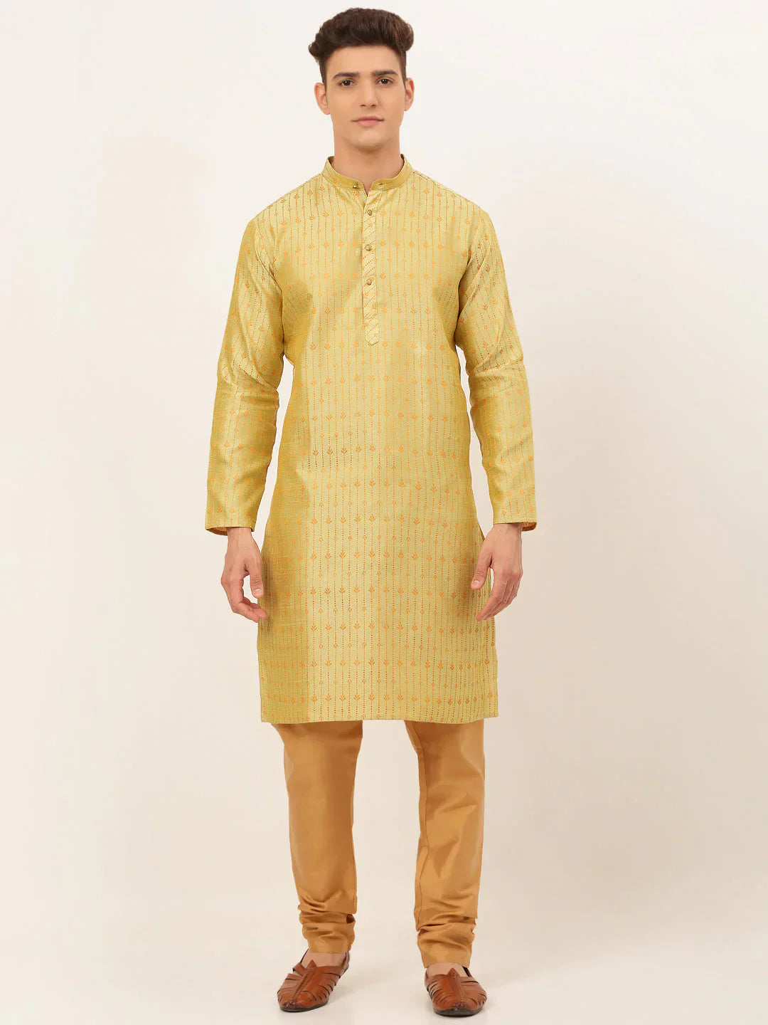 Jompers Men's Yellow Embroidered Kurta Payjama Sets
