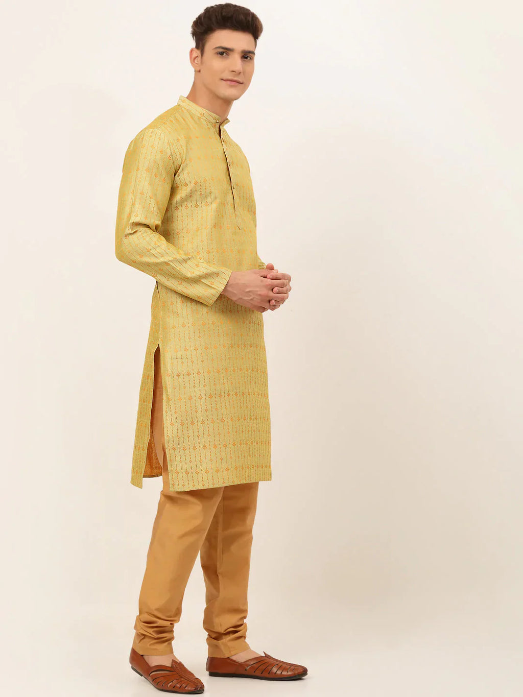 Jompers Men's Yellow Embroidered Kurta Payjama Sets