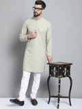 Jompers Men's Beige Chikankari Embroidered and Sequence Kurta with Churidar